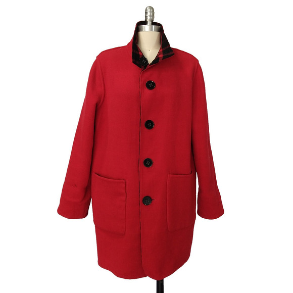 Jones New York Reversible Jacket Coat Size M Red Plaid Retro Style Wool Blend - Picture 2 of 8